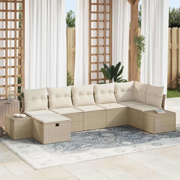 Sofa set with pillow 7 pcs polyrattan