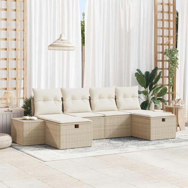Garden sofa set with pillow 6 pcs Sand polyrattan