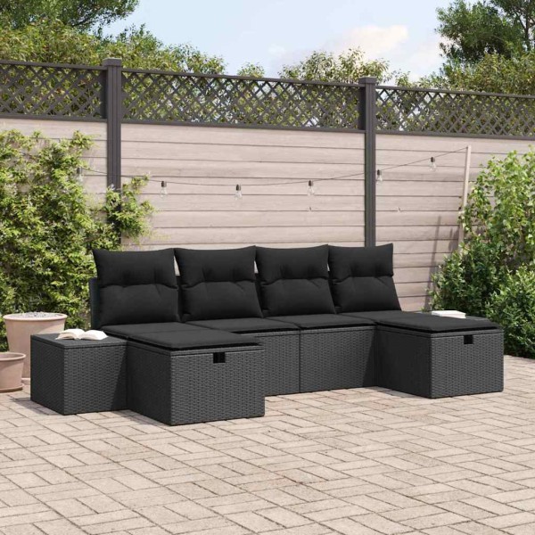 Garden sofa set with pillow 6 pcs Black polyrattan
