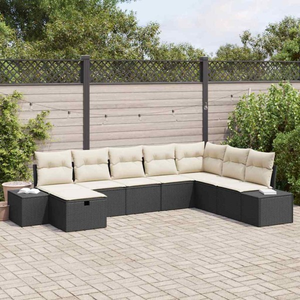 Garden sofa set with pillow 8 pcs Black poly rattan
