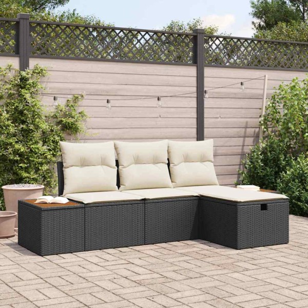 Garden sofa set with pillow 4 pcs Black polyrattan