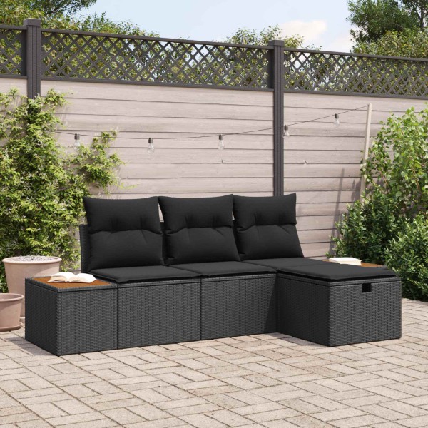 Garden sofa set with pillow 4 pcs Black polyrattan