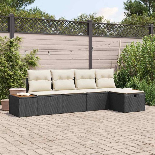 Garden sofa set with pillow 5 pcs Black poly rattan