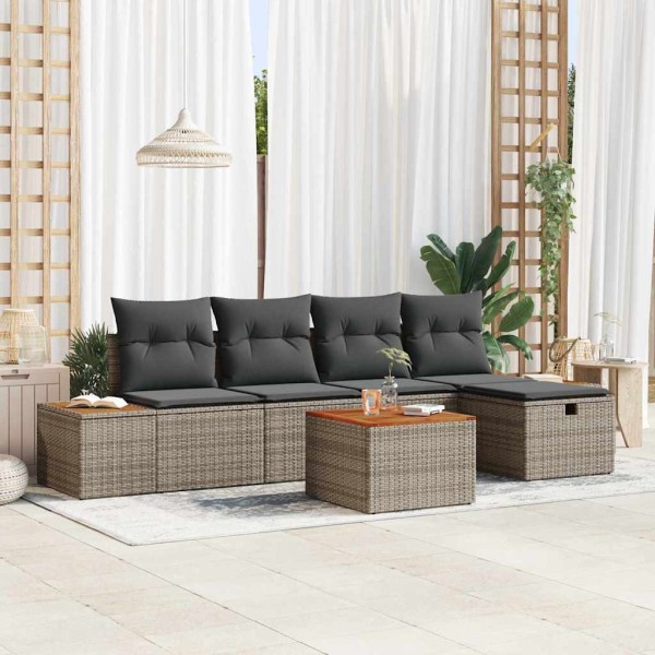 Garden sofa set with pillow 6 pcs Gray poly rattan
