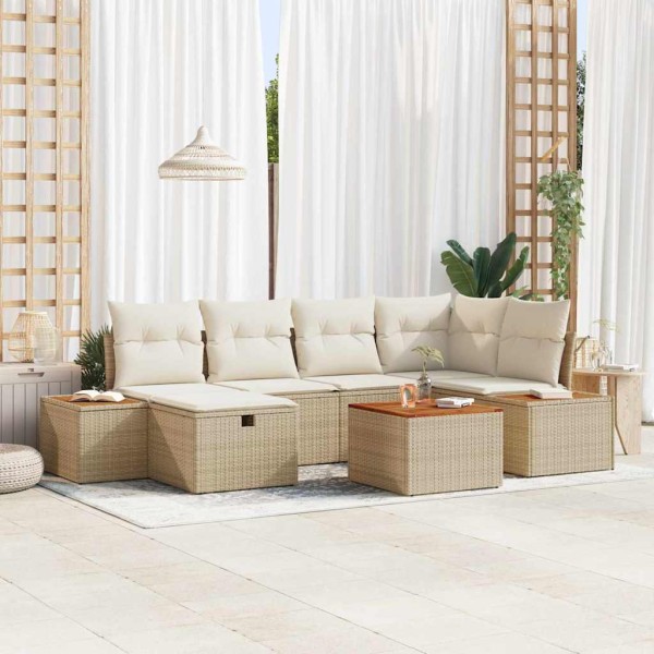 Garden sofa set with pillow 7 pcs Sand polyrattan