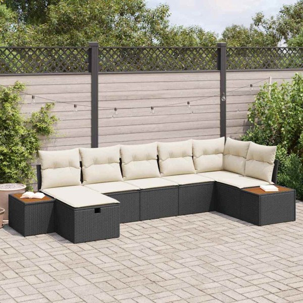 Garden sofa set with pillow 7 pcs Black poly rattan
