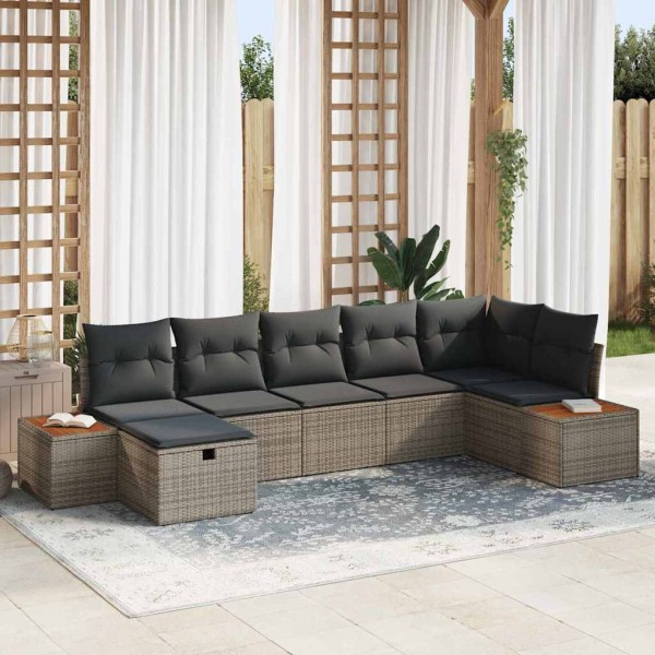 Garden sofa set with pillow 7 pcs Gray poly rattan