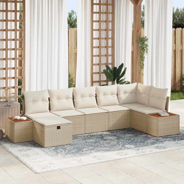 Garden sofa set with pillow 7 pcs Sand poly rattan