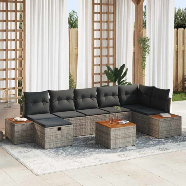 Garden sofa set with cushion 8 pcs Gray poly rattan