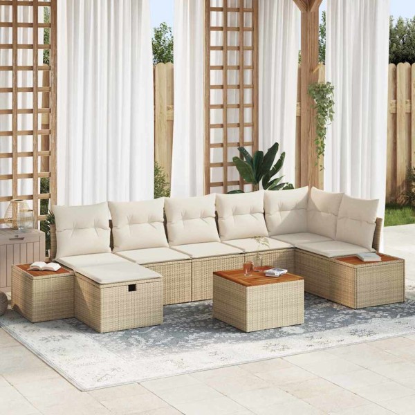 Garden sofa set with cushion 8 pcs Sand poly rattan