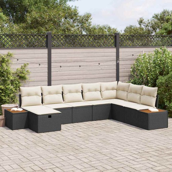 Garden sofa set with cushion and storage Black polyrattan
