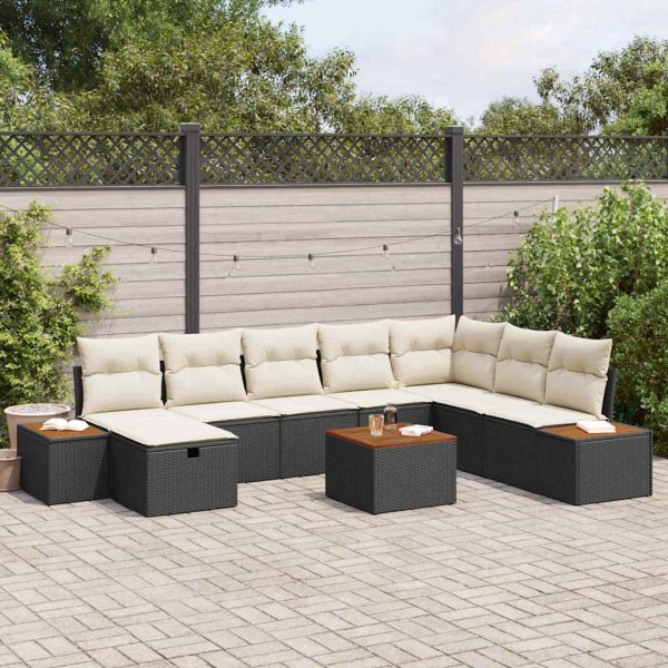Garden Sofa Set with pillow 9 pcs Black Poly rattan