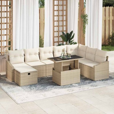 Garden Sofa Set 9 pcs Sand...