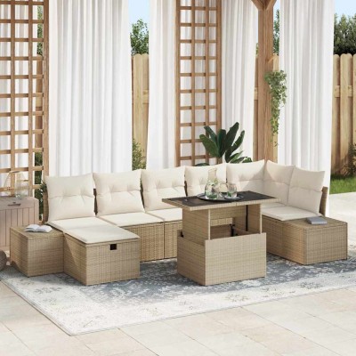Garden Sofa Set 8 pcs Sand...