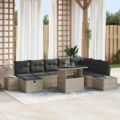 Garden Sofa Set 9 pcs Light...