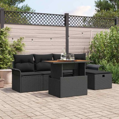 Garden Sofa Set 6 pcs Black...