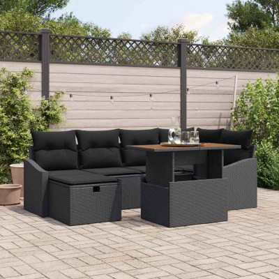 Garden Sofa Set 7 pcs Black...