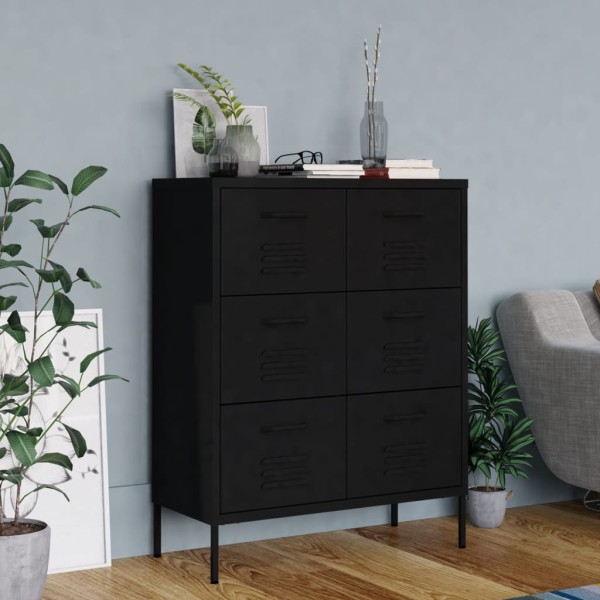 Cabinet with drawers, black, 80x35x101.5cm, steel