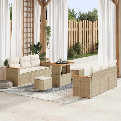 Garden Sofa Set 9 pcs Sand...