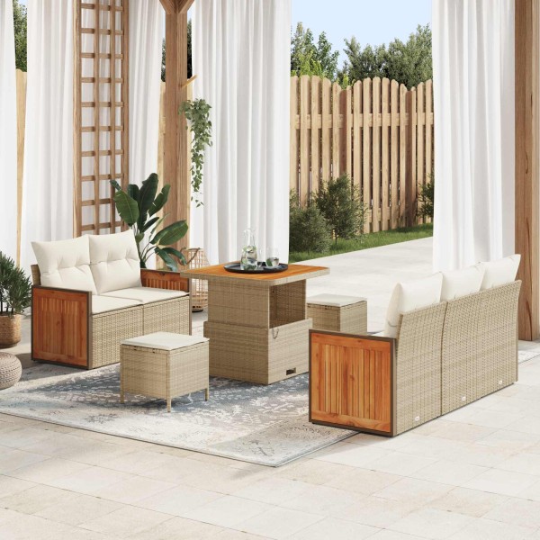 Sodo Sofų Rinkinys su pagalve 8 pcs Bežinė ir kreminė