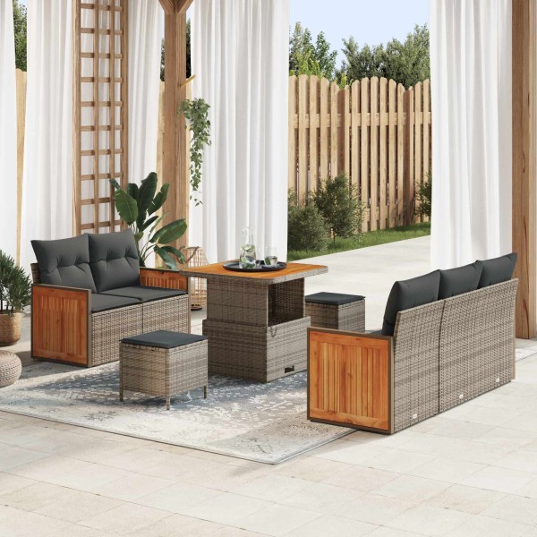 Sodo Sofų Rinkinys su pagalve 8 pcs Pilka