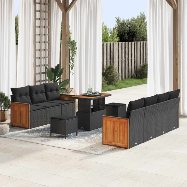 Garden sofa set with pillow 10 pcs Black