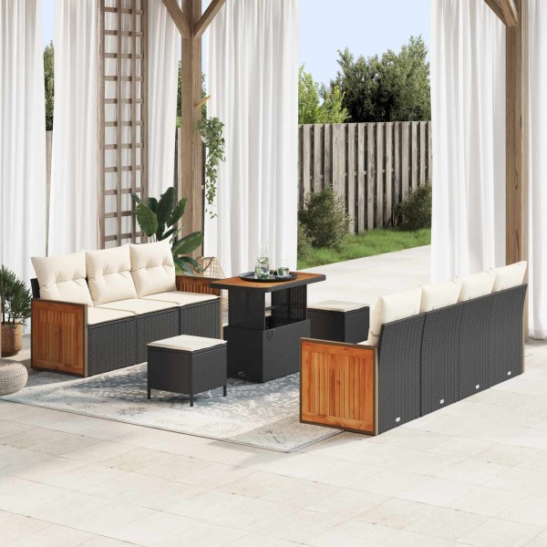 Garden sofa set with pillow 10 pcs Black and cream
