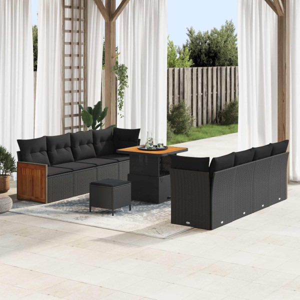 Sodo Sofų Rinkinys su pagalve 11 pcs Juoda