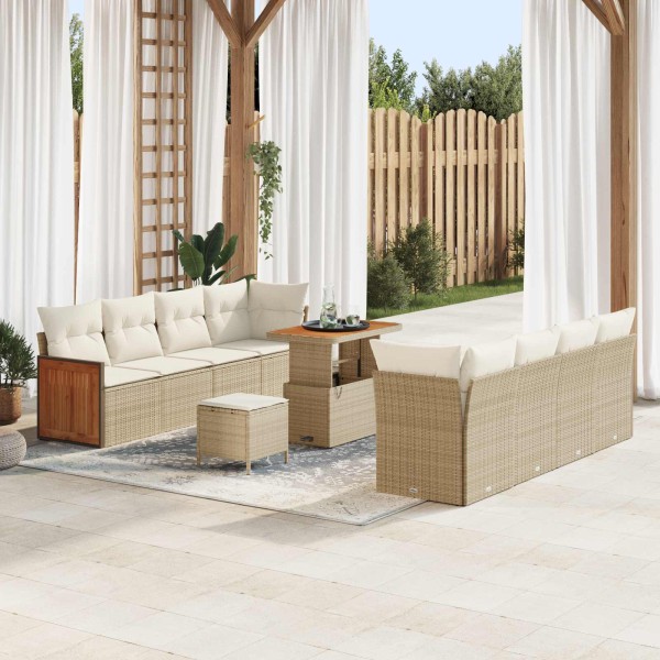 Garden sofa set with pillow 11 pcs Beige and cream