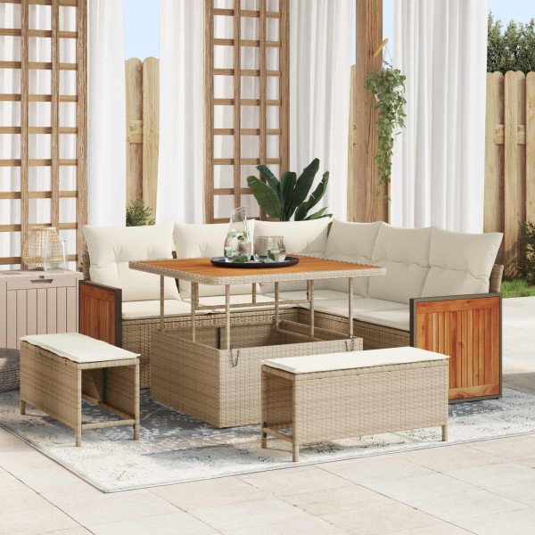 Garden sofa set with pillow 8 pcs Beige and cream