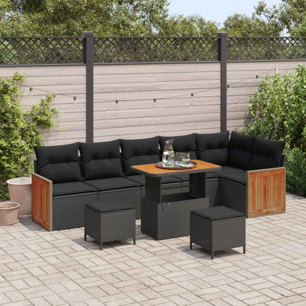 Garden sofa set with pillow 9 pcs Black