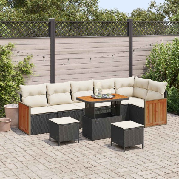 Garden sofa set with pillow 9 pcs Black and cream