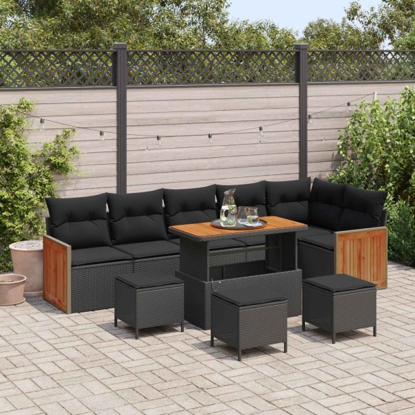 Garden sofa set with pillow 10 pcs Black