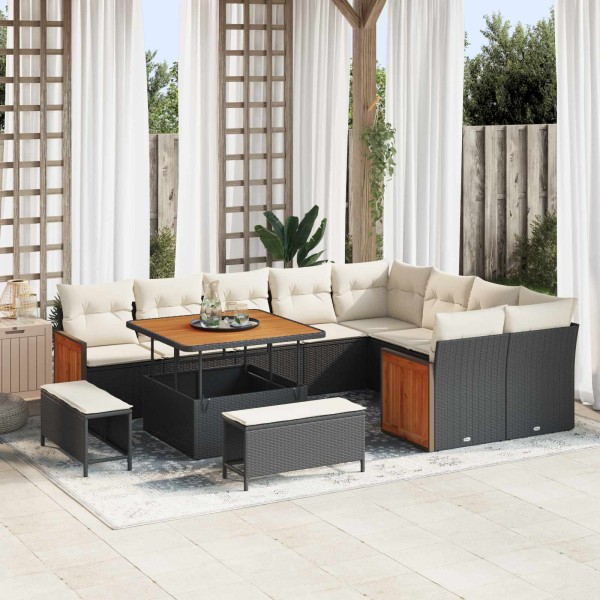 Garden sofa set with pillow 12 pcs Black and cream