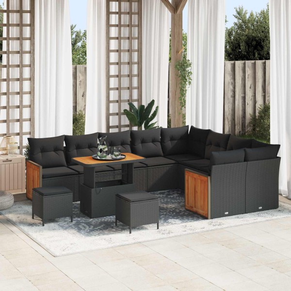 Garden sofa set with pillow 12 pcs Black