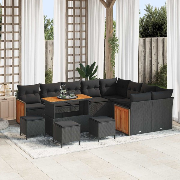 Garden sofa set with pillow 13 pcs Black