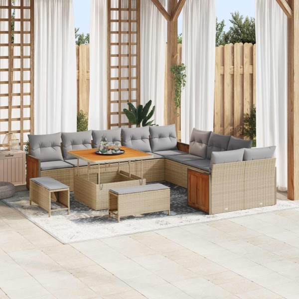 Garden sofa set with pillow 13 pcs Beige and light gray
