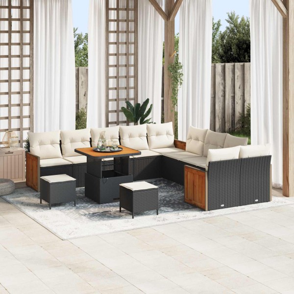 Garden sofa set with pillow 13 pcs Black and cream