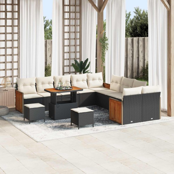 Garden sofa set with pillow 13 pcs Black and cream