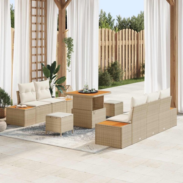Garden sofa set with pillow 8 pcs Beige and cream