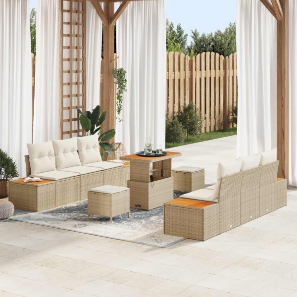 Garden sofa set with pillow 9 pcs Beige and cream