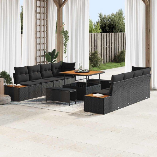 Sodo Sofų Rinkinys su pagalve 11 pcs Juoda
