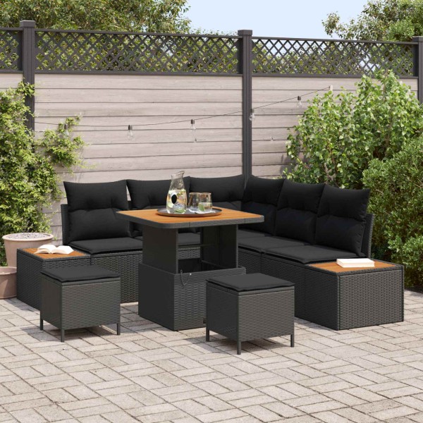 Garden sofa set with pillow 8 pcs Black