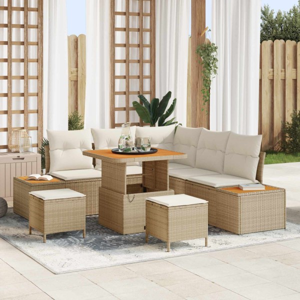 Sodo Sofų Rinkinys su pagalve 8 pcs Bežinė ir kreminė