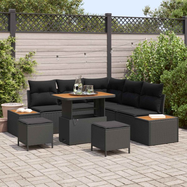 Sodo Sofų Rinkinys su pagalve 8 pcs Juoda