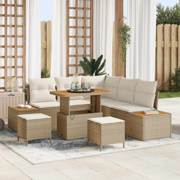 Sodo Sofų Rinkinys su pagalve 8 pcs Bežinė ir kreminė