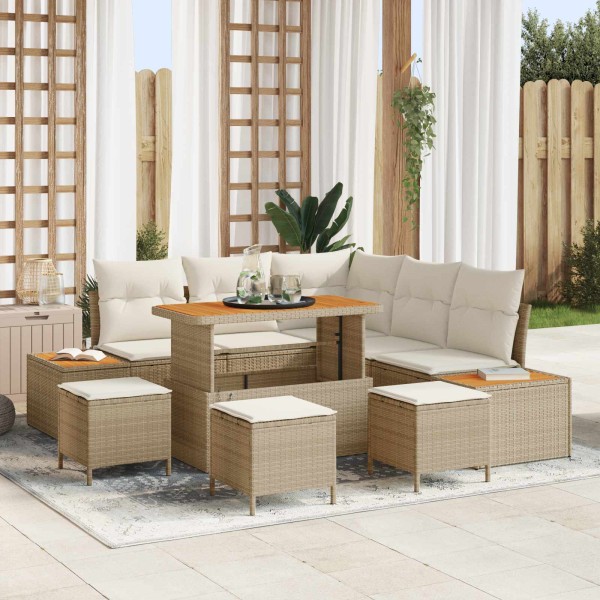 Garden sofa set with pillow 9 pcs Beige and cream
