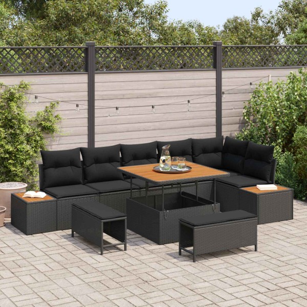 Sodo Sofų Rinkinys su pagalve 9 pcs Juoda