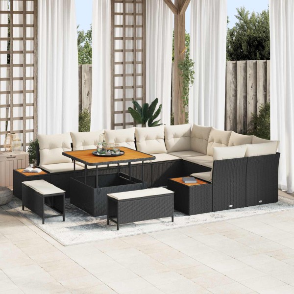 Garden sofa set with pillow 12 pcs Black and cream