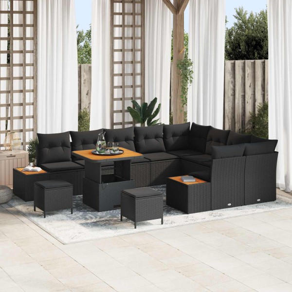 Garden sofa set with pillow 12 pcs Black